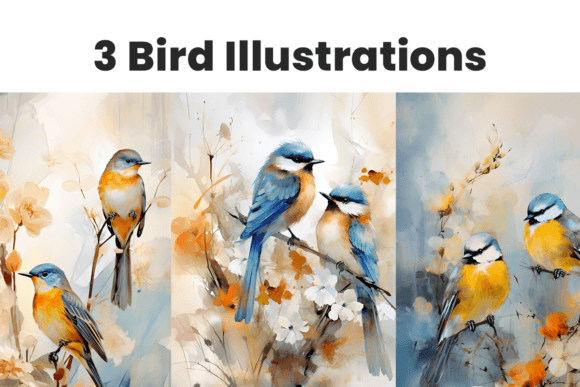 3 Bird Illustrations: Watercolor Charm for Modern Design