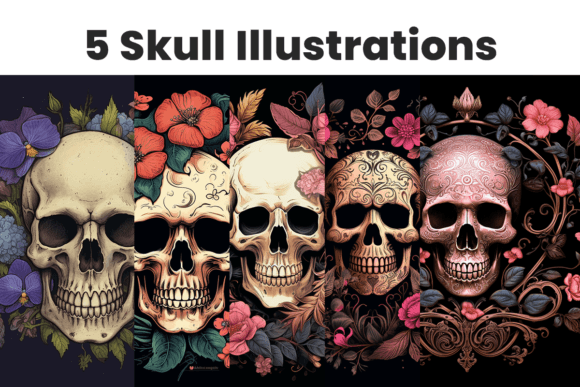 5 AI Skull Illustrations with Flowers for Bold Visuals