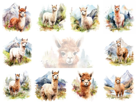 Alpaca Watercolor Illustrations Set: Digital Art for Modern Creators