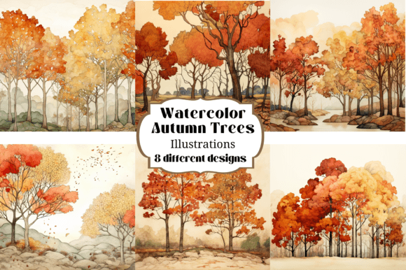 Capture Autumn's Charm with Watercolor Tree Illustrations