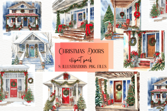 Enchant Your Holiday Projects with Watercolor Christmas Doors
