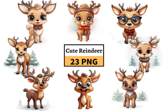Enchanting Cute Christmas Reindeer Illustrations for Holiday Crafts