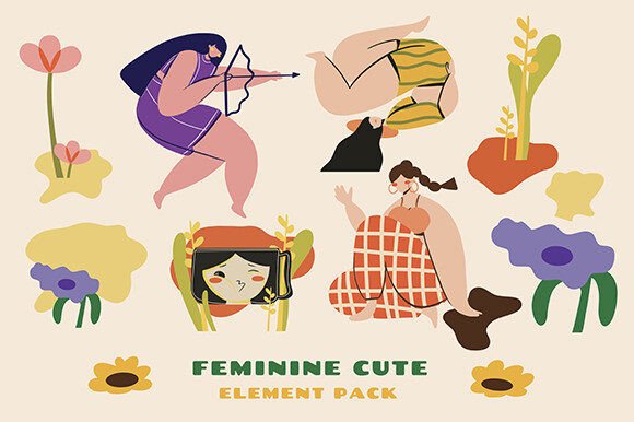 Feminine Cute Illustrations Pack: Charm for Every Project