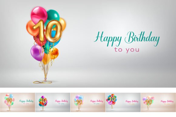 Festive Birthday Illustrations: The 10th Celebration Set