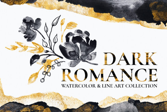 Gold Watercolor Flower Illustrations: A Dark Romance Design Toolkit