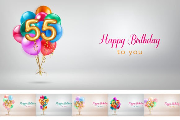 Happy Birthday Illustrations, 55 Year: Festive Design Assets