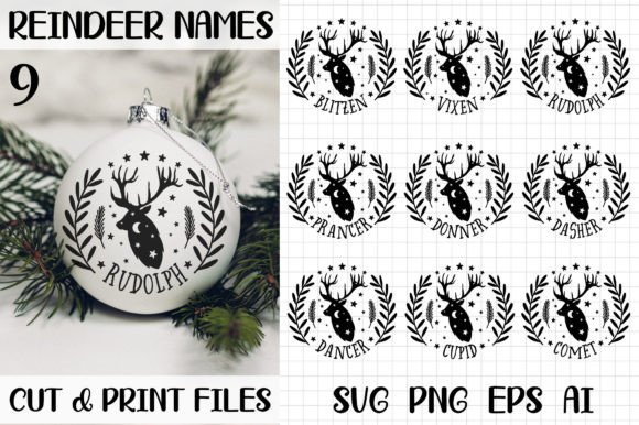 Reindeer Names SVG Illustrations for Festive Crafting