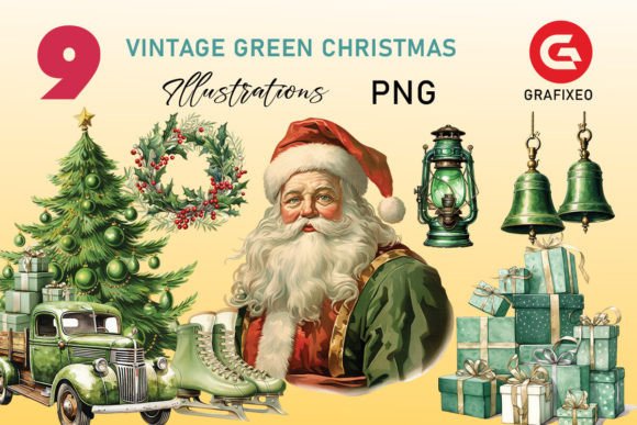 Timeless Charm: Using Vintage Green Christmas Illustrations