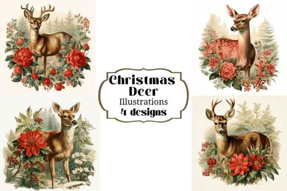 Victorian Christmas Deer Illustrations for Timeless Crafts