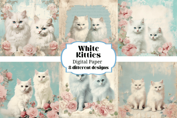 White Pretty Kitties Cats Illustrations: Elevate Your Projects